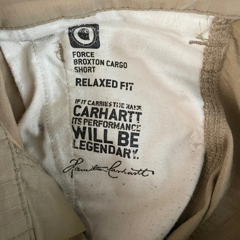 Carhartt Force Broxton Cargo Shorts Men 34 Tan Relaxed Fit Ripstop‎ Workwear